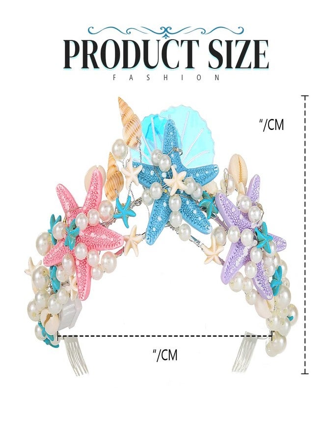 GENBREE Light Up Mermaid Crown LED Seashell Headband Starfish Hair Accessories for Women - Image 5